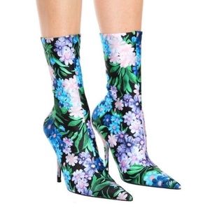 Balenciaga Knife Boots Floral Shiny Stretch Jersey 39.5